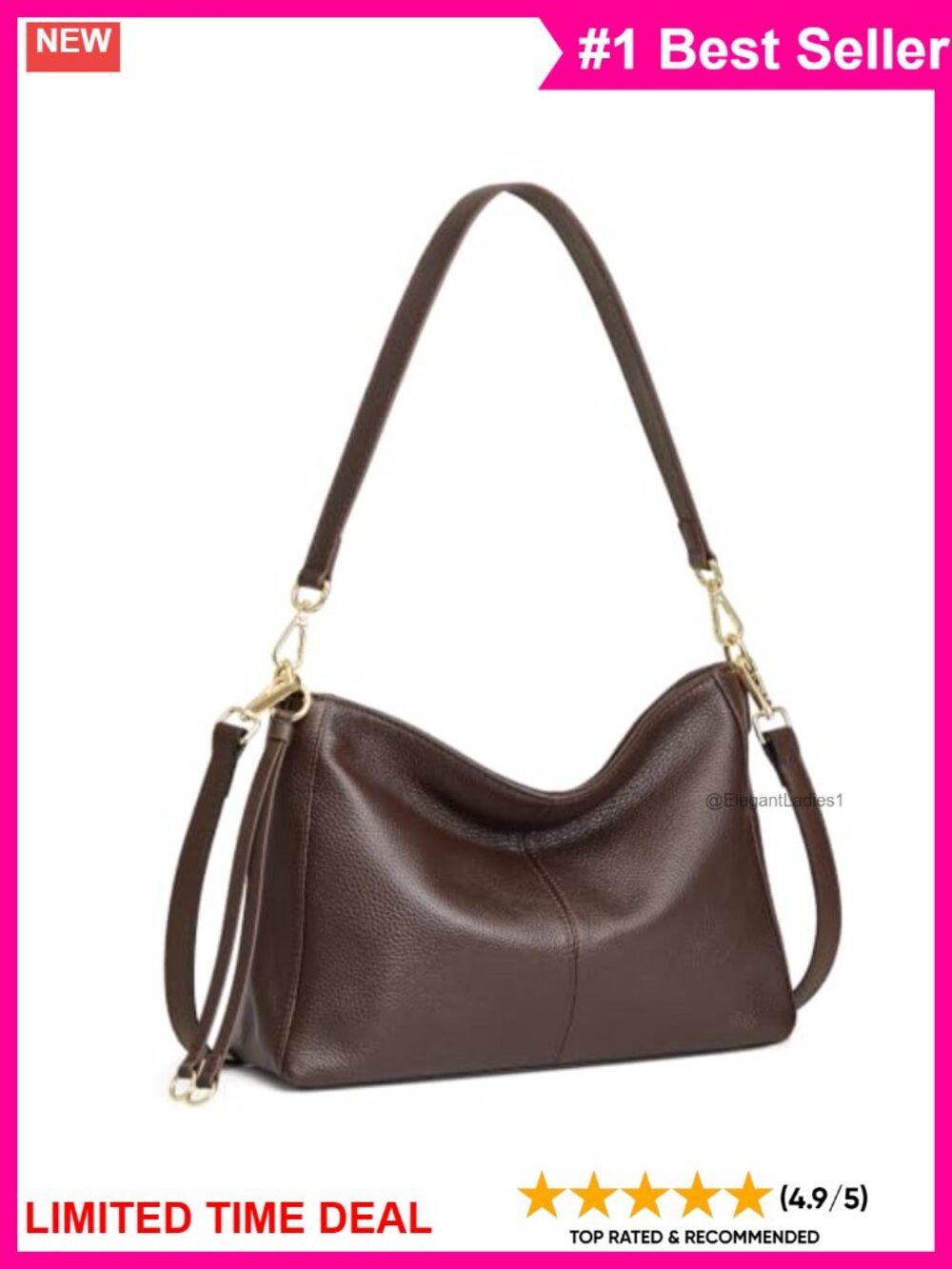 Top Grain Pebbled Cowhide Leather Hobo Bag Slouchy Anti Theft Crossbody